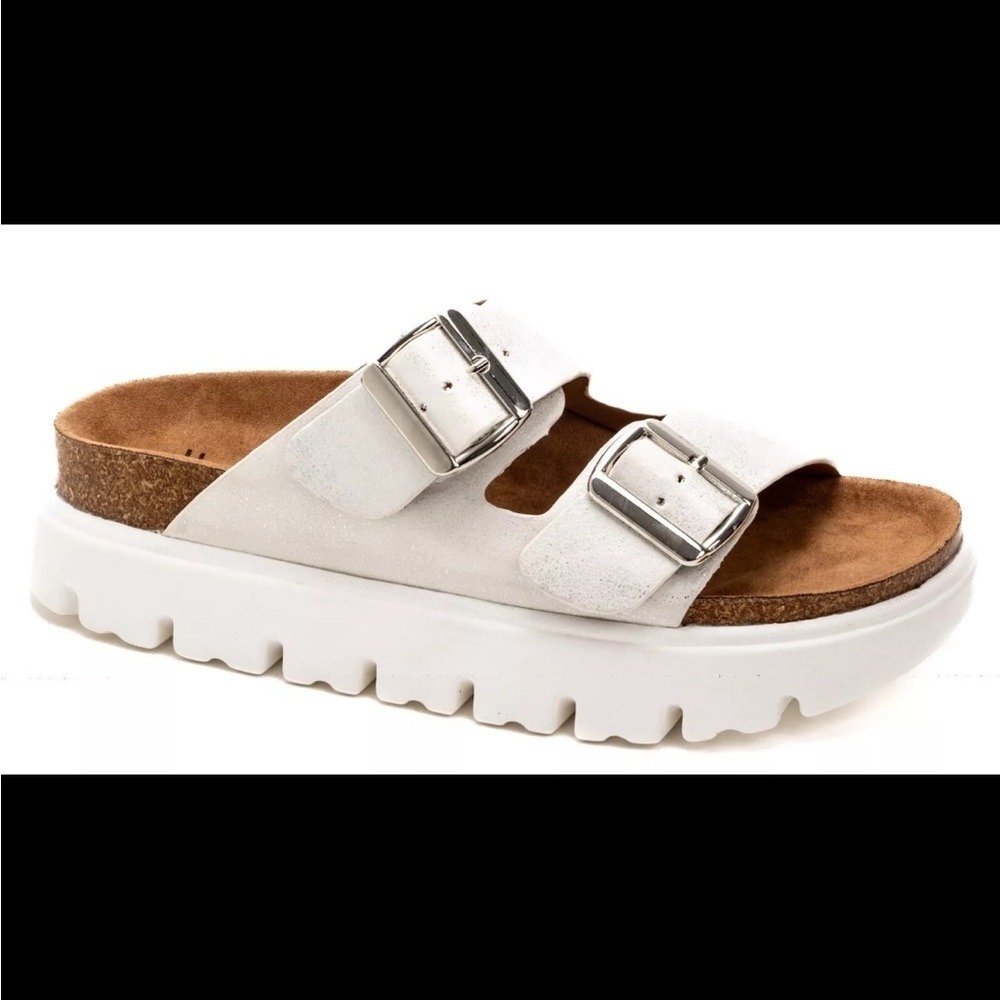 Hey girl by Corkey’s White Double Buckle Sandals